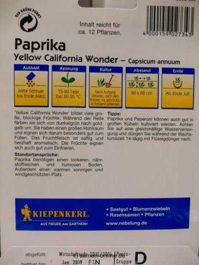 Paprika Yellow California Wonder