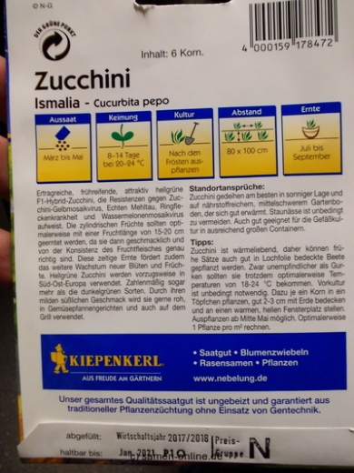 Zucchini 'Ismalia' F1 Cucurbita pepo