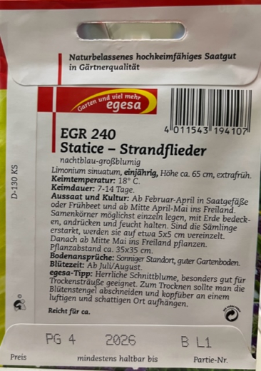 Statice o. Meerlavendel Nachtblau Limonium sinuatum