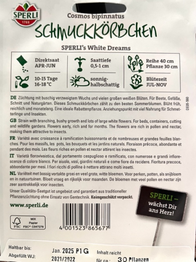 Schmuckk�rbchen Sperlis White Dreams Cosmos bipinnatus