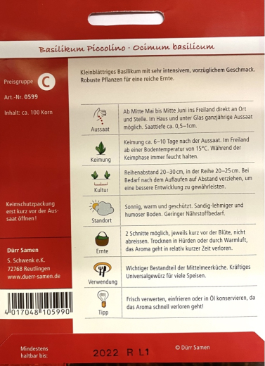 Basilikum Topfbasilikum Piccolino, kleinbl�ttriges