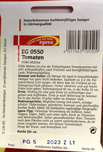 Tomate Hilds Matina, kartoffellaubig